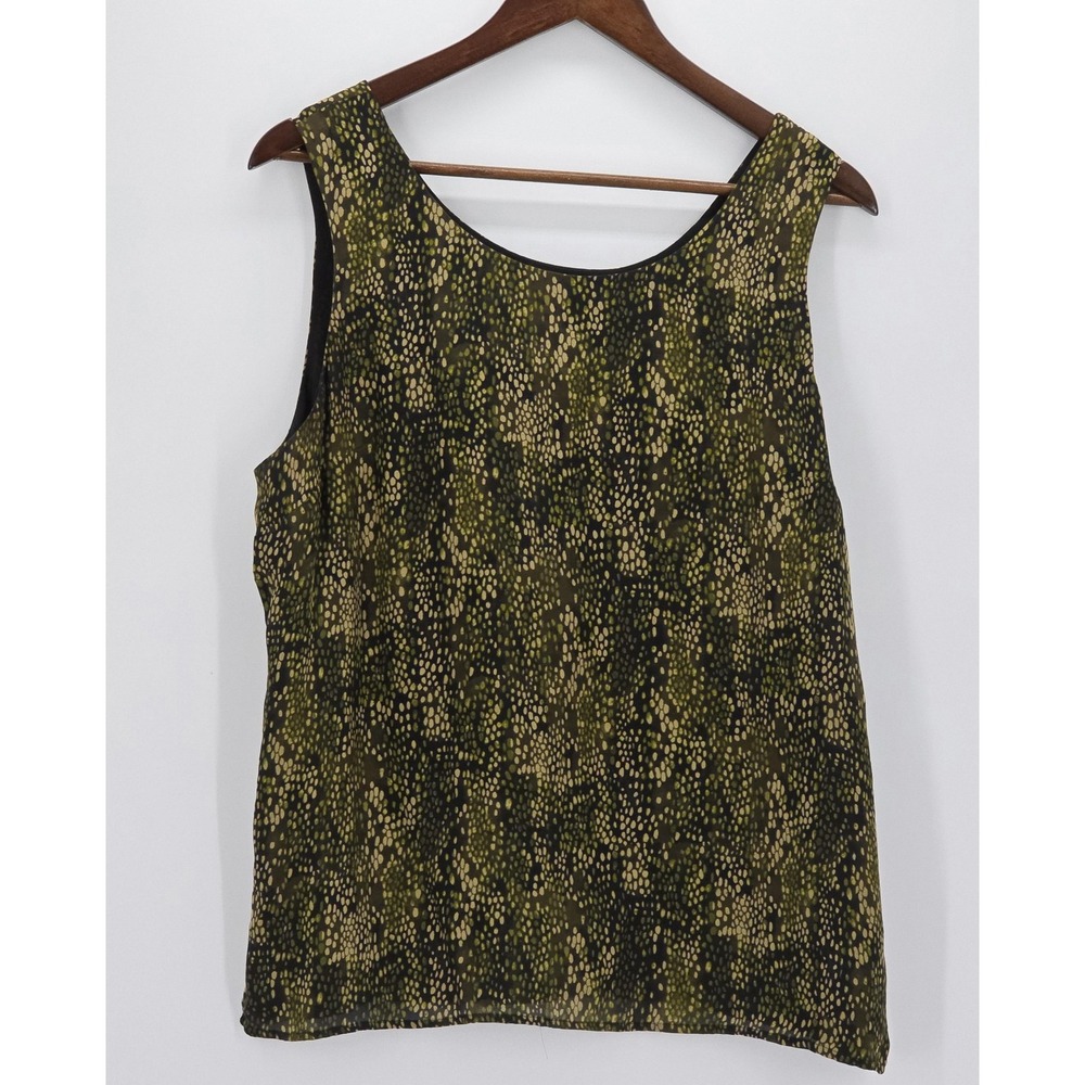 Valerie Stevens Womens XL 100% Silk Tank Top Black Gold Animal‎ Print Sleeveless